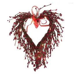 Decorative Flowers Red Love Heart Wreath With LED Lights Valentine's Day Door Garlands Cute Wall Decor Room Front Wedding