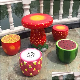 Móveis de acampamento ao ar livre desenhos animados mesa de frutas e cadeira ornamentos frp scpture cogumelo villa jardim cam cadeiras decorativas fezes drop deli otdoc