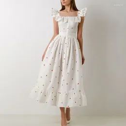 Abiti casual Dolce estate manica volante stampa floreale abito lungo femminile elegante colletto quadrato fessura 2024 festa altalena senza schienale da donna