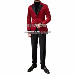 Burdy Veet Mens Suits Slim Fit One Butt Jacket calça 2 peças Blazers de lapela de pico preto Conjunto de casamento formal Tuxedos 2022 J6ch#