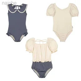 One-Pieces Kids Solid Swimwear Sets 2024 Summer Brand Baby Girls Swimsuits One Pieces Holiday Outwear Toddler Children Seaside Swim Bikini 24327