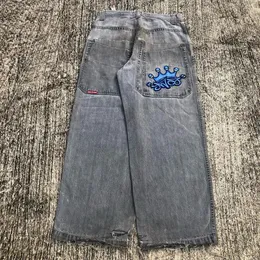 Männer und Frauen Baggy Jeans JNCO Y2K Retro Stil Slouchy Hip Hop Punk Schwarz Harajuku Muster Stickerei Streetwear 240312