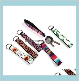 Etkinlik Festival Malzemeleri Ev Bahçesi 22 Styles Bileklik Anahtar Kezleri Çiçek Basılı Zincir Neopren Anahtar Yüzük Bileklik Keychain Partisi FA3072086