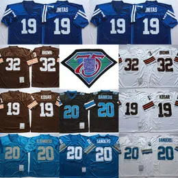 1994 Retro Football 20 Barry Sanders Jersey 32 Jim Brown Bernie Kosar 1964 1986 Vintage 19 Johnny Unitas White Blue All ed 75th Anniversary Uniform Man