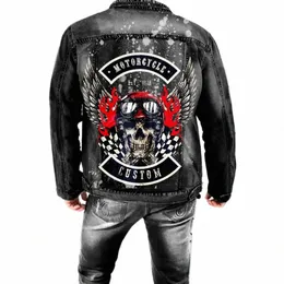 Męska kurtka dżinsowa wzorca perłosowania Retro Lapel Czarna jeansowa kurtka hurtowa handel 971i#