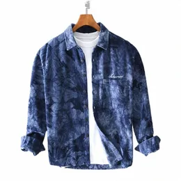 2023 Spring Cord Shirt Men Fi Blue Tieb Koszulka Man Man Streetwear Loose Drop Remer LG Sleeve koszulka Mens Dr koszulka Z0RV#