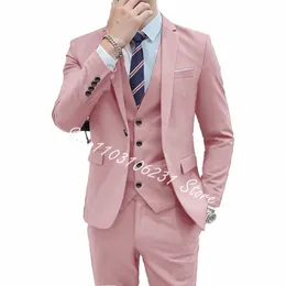 fi 3 Pieces Men's Suit Notched Lapel Slim Fit Blazer Casual Prom Men Tuxedos For Wedding Jacket+Vest+Pants Trajes De Hombre 89yi#