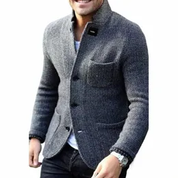 mens elegante per il tempo libero casual lavorato a maglia blazer stile europeo 2024 primavera classico giacche di base da uomo slim comodo blazer tuta sportiva 04Xf #