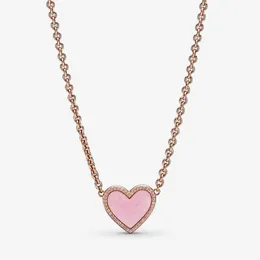 100% 925 Sterling Silver Pink Swirl Heart Collier Necklace Fashion Women Wedding Engagement Jewelry Accessories278V