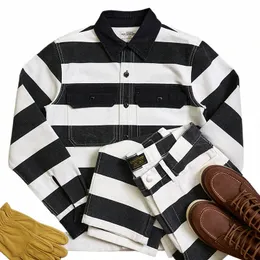 Autumn New American Retro 16oz Heavyweight Priser Striped Jacket Men's Fi Pure Cott Wed Thick Canvas Motorcykelrock J60C#