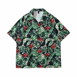 Tamanho grande estética verde planta impressão havaí camisas e blusas para homens mulheres y2k praia verão tops streetwear goth cltohing y7Te #