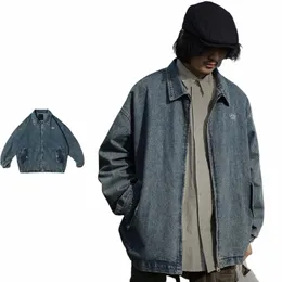 Wed Denim Jacke Männer Frauen Harajuku Lose Vielseitige Fracht Mantel Amerikanischen Casual Revers Zip-up Jacke Frühling Vintage Oberbekleidung V1gB #