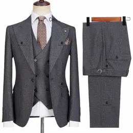 Cenne des Graoom 2022 Nowy projekt weselny Busin Formalne garnitury dla mężczyzn 3 sztuki Slim Fit Single Blazer Vest Pants E6mi#
