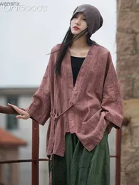 Women's Blouses Shirts OriGoods oversized kimono shirt womens retro loose jacket top lami cotton Chinese Japanese style Zen shirt original clothing B129L240328