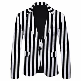 Brand Men's Striped Polka Dot Casual Blazers Autumn Spring Fi Slim Sunikie Kurtka Blazer Masculino Mężczyzna Ubranie Homme P9SS#