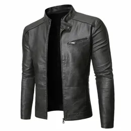 2023 PU giacca di pelle casual uomo primavera autunno cappotto moto biker slim fit outwear maschio nero blu abbigliamento plus size S-3XL 22FE #