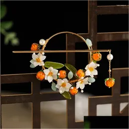 Hårklämmor Barrettes Classic Gentle Mandarin Flower Ring Hanfu Princesss Tassel Hairpin Antika Kvinnor Girls kö Tillbehör Drop Del Otoyt