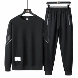 2024 Yeni Fi Bahar Trakcksuit Erkekler Stripe LG Kol Tişörtlü Erkekler İki Picece Sweatshirt+Pantolon Set Spor Sıradan Erkekler Set 5xl F4VD#