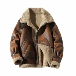 men Suede Leather Plus Size Jacket Winter Warm Outwear Faux Lamb Wool Fur Motorcycle Coat M-5XL New h3KO#