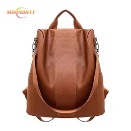 Vintage Leather Backpack Antitheft Women Shoulder Bag Ladies High Capacity Travel School Bags for Girls Mochila Mujer 240323