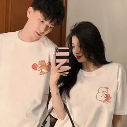 Interesting Little Cat Love Heart Graphic Print Summer Fashion Couple Tshirts 240g Cotton Men Women Short Sleeve Top 240313