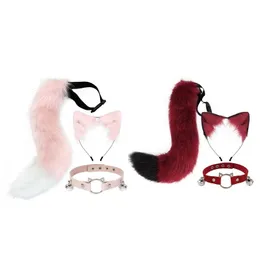 3 pezzi Set di costumi per animali Orecchie di volpe Fascia per capelli Coda Girocollo Kit fantasia per bambini Accessori per cartoni animati per la festa di Halloween 240312