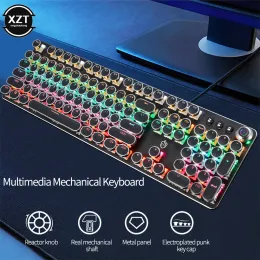 Keyboards Gaming Mechanical Keyboard Retro Punk USB Wired LED 23 Mode RGB Backlit Switch 104 Keys Full Keypad Green Axis For Computer Game