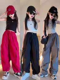 Girls Workwear Pants Autumn Korean Version Of Childrens Fashionable Casual Trendy Wide Leg For Big Boys 240323