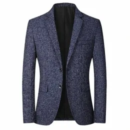 Erkekler Blazers Marka Grid Suit Ceket Fi Slim Casual Coats Yakışıklı Maskülino Busin Ceketleri Sergi Çizgili Erkek Blazers Üst P9gn#