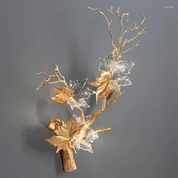 Lâmpada de parede iluminação artística ramos de cobre transparente folha de uva luz arandela cabeceira