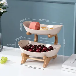 new 2024 Living Room Home Plastic Two-layer Fruit Plate Snack Plate Creative Modern Dried Fruit Bowl Basket Candy Dish 1. for modern living
