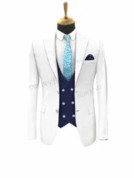 Gwenhwyfar biały męski garnitur Tuxedos Prom Wedding Men Suit Slim Fit Blend Formal Suit for Men Slim Fitjacket+Pants+Vest n7vt#