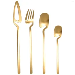 Ciotole Set di posate opache Stoviglie da tavola in acciaio inossidabile Posate Coltello Forchetta Cucchiaio Stoviglie Set da festa (Oro 4 pezzi)