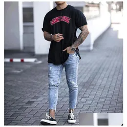 Jeans masculinos nono buraco masculino high street lavado nova moda verão legal casual urbano vento lápis gota entrega vestuário roupas dhsbz