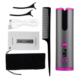 Irons Cordless Curling Iron Automatic Hair Curler LCD Display Screen USB Recharge Ceramic Curl Style Tools Fast Heating Hair Curler