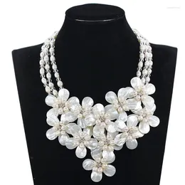 Halsbandörhängen Set Chunky Fabulous Shell Flower Bib Wedding Pearl Statement Freshwater Jewelry ABH529