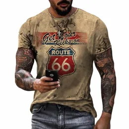 Sommer Männer T-shirts Vintage Kurzarm Amerika Route 66 Brief 3D Gedruckt Fi O Neck T-shirts Übergroßen Top Mann tees Tuch u9xO #