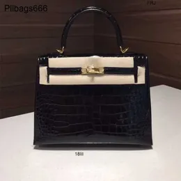 Designer saco artesanal 5a totalmente d sistema celebridade bolsa de couro para as mulheres 2024 novo jacaré preto ouro 25cm tem logotipo