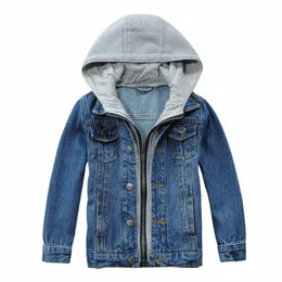 Giacca per bambini Primavera Autunno Cappotto di jeans unisex Ragazzi Ragazze Giacca di jeans con cappuccio casual Lg Sleeve Top Outwear L17r #