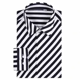 men Diagal Striped Lg Sleeve Shirts Elegant Easy Care Dr Shirt Hidden Butt Comfortable Fi Standard Fit Male Shirts 17mm#