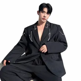 syuhgfa Männer Blazer Fi Nische Design Metall Reißverschluss gespleißt Elgance männlich Casual Anzug Mantel Herbst neue koreanische Stil Trend p8do #