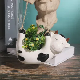 Fioriere Simpatici animali Mucche Vaso da fiori Vasi in ceramica Vasi Ornamenti per interni Fioriera sospesa a parete Cestino per giardino Cortile Decora