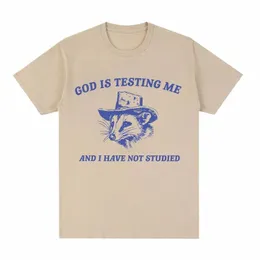 funny Possum God Is Testing Me Graphic T Shirt Men Women Fi Cott Short Sleeve T-shirt Harajuku Vintage Oversized T Shirts 58wF#