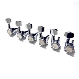 6 Inline-Gitarren-Locking-Tuner 1:14 Lock String Tuning Key Pegs Mechaniken-Ersatz für elektrische Folk- oder Akustikgitarren Chrom