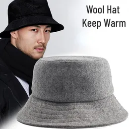 2023 Winter Wool Bucket Hat 남성을위한 여성 여성 따뜻한 비 섹스 어부 Big Brim 패션 디자이너 단색 얼굴 작은 240318