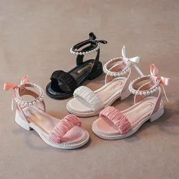 Barn sandaler flickor gladiator skor sommar pärla barn prinsessa sandal ungdom småbarn fotfäste rosa vita svart 26-35 u9xx#