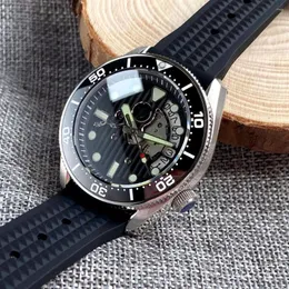 Armbanduhren SKX NH35 Hollow Diver Mechanische Uhr Männer 3,8 Krone Kapitel Ring Schwarz Waffelband Kalender Datum 120 Klicks Lünette 42,5 mm