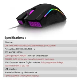 Mice New Delux M625 PMW3360 Sensor Gaming Mouse 12000DPI 7 Programmable Buttons RGB Backlight Wired Mice with Fire For FPS Gamer