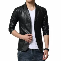 2023 Fi New Men's Casual Boutique Suct Jacket / Male Solid Color Busin Pu Blazers lg sleeve dr coat g6wy#