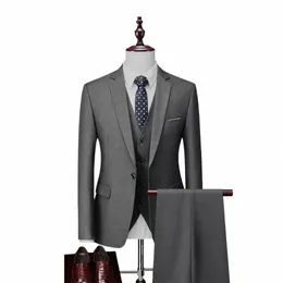 genuine Men's Gray Busin Casual Suit,Two-Piece/Three-piece Suit for Formal Ocns,Premium Quality Black Suits ,Sizes M-6XL G9ut#